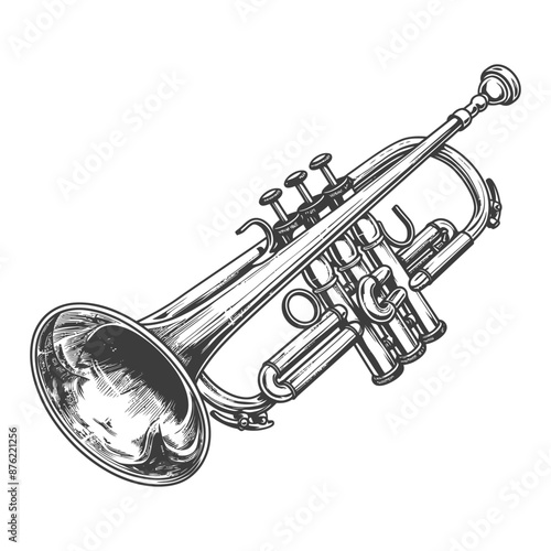 Detailed Engraving Style Trumpet Illustration
