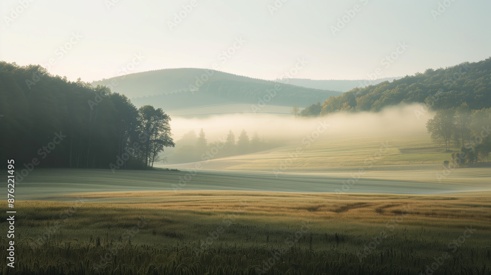 Fototapeta premium Calm peaceful German countryside landscape. Background image. Created with Generative AI technology.