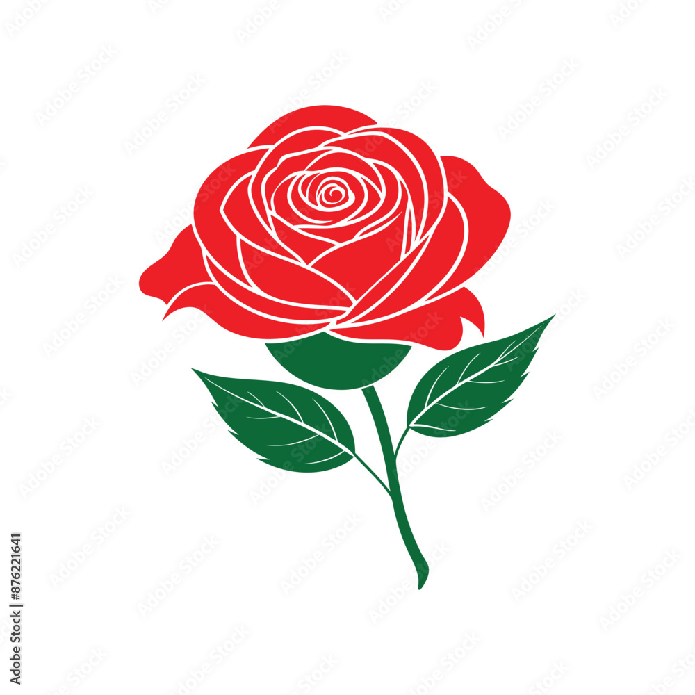 A red rose with green leaves vector art illustration. A red rose with green leaves vector art illustration.
