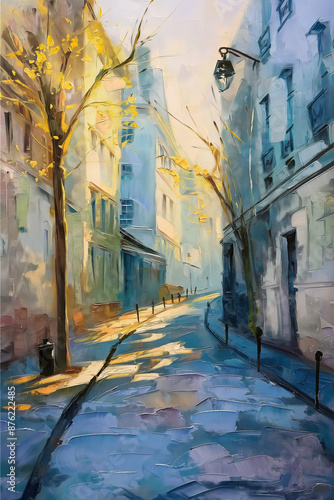 Fototapeta Naklejka Na Ścianę i Meble -  oil painting with palatte knife style of Paris street landscape location