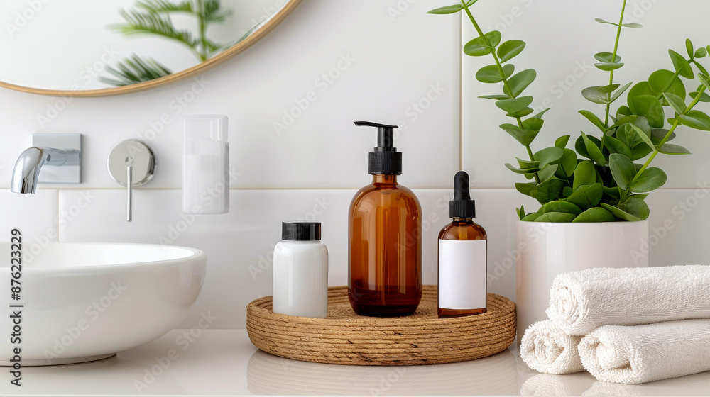 Modern Bathroom with Natural Skincare Products Modern Bathroom with Natural Skincare Products