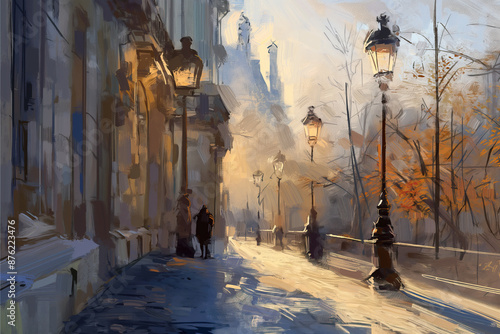 Fototapeta Naklejka Na Ścianę i Meble -  oil painting with palatte knife style of Paris street landscape location