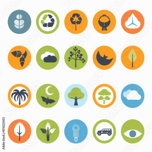 Eco-Friendly App Navigation: Simplistic Environmental Icon Set on a White Background