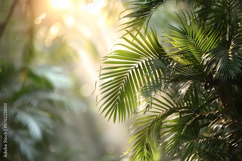 Fototapeta premium Sunlit Tropical Foliage Morning Light - Nature, Photography, Decor, Wallpaper Background Design