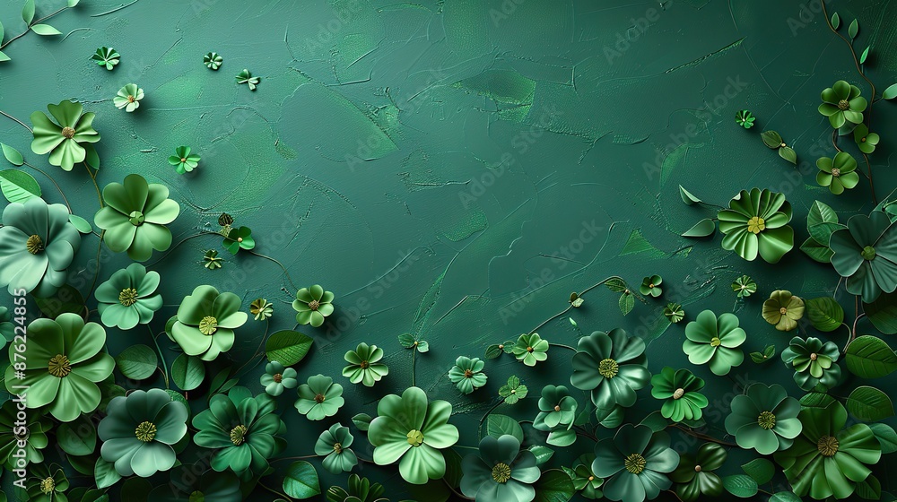 saint patricks day vertical background flat lay paper art,craft style four leaf clover on green background top view.illustration saint patricks day vertical background flat lay paper art,craft style four leaf clover on green background top view.illustration