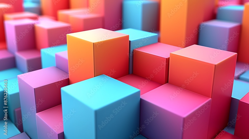 Obraz premium An abstract geometric background with overlapping geometric layers, transitioning from green to yellow to orange, arranged in a chaotic yet harmonious pattern.