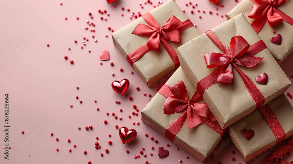 romantic valentines day vertical background,gift boxes,red hearts on pastel pink table top view flat lay.stock image romantic valentines day vertical background,gift boxes,red hearts on pastel pink table top view flat lay.stock image