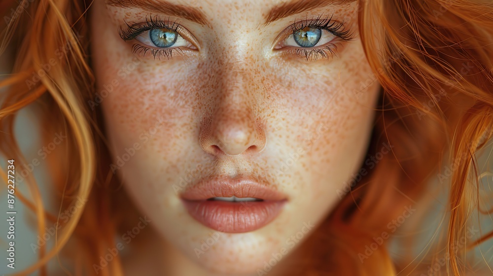 sensual portrait of redhead girl,freckles close up view.photo sensual portrait of redhead girl,freckles close up view.photo