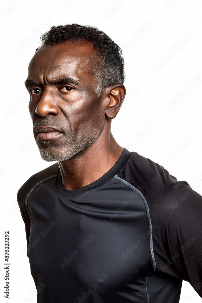 Fototapeta premium Serious Mature Male Athlete in Black Sportswear