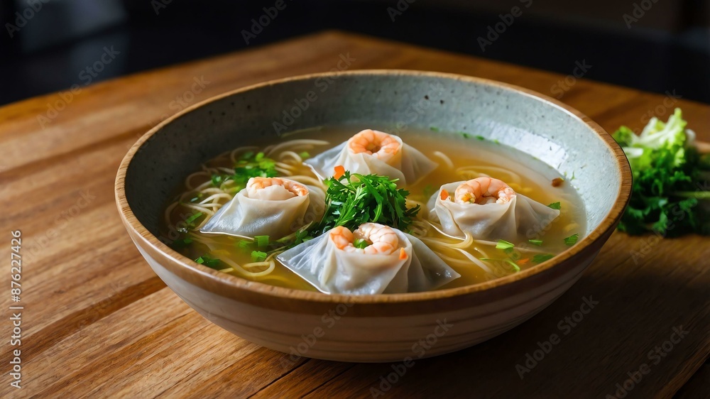pancit molo dumpling soup with pork shrimp and molo w Filipino dish served aesthetically in wooden plate and table pancit molo dumpling soup with pork shrimp and molo w Filipino dish served aesthetically in wooden plate and table