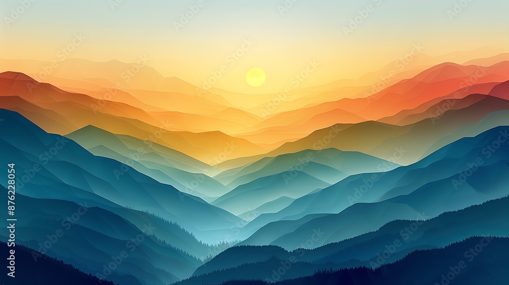 A geometric abstract background featuring a minimalist polygonal landscape, vibrant color transitions from blue to green to yellow. A geometric abstract background featuring a minimalist polygonal landscape, vibrant color transitions from blue to green to yellow.
