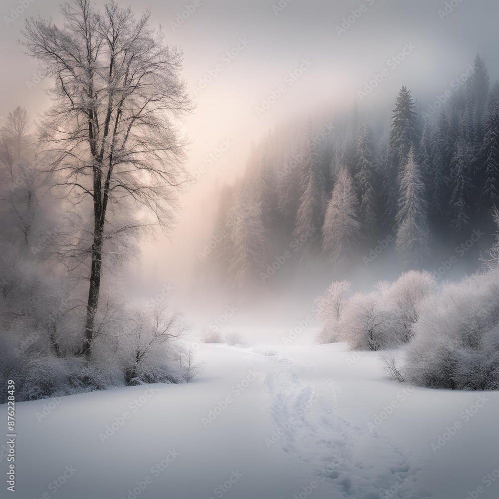 Winter Landscape with Snow-Covered Trees Fading into a Foggy Sky Serene View Winter's Embrace
Winter Landscape with Snow-Covered Trees Fading into a Foggy Sky Serene View Winter's Embrace