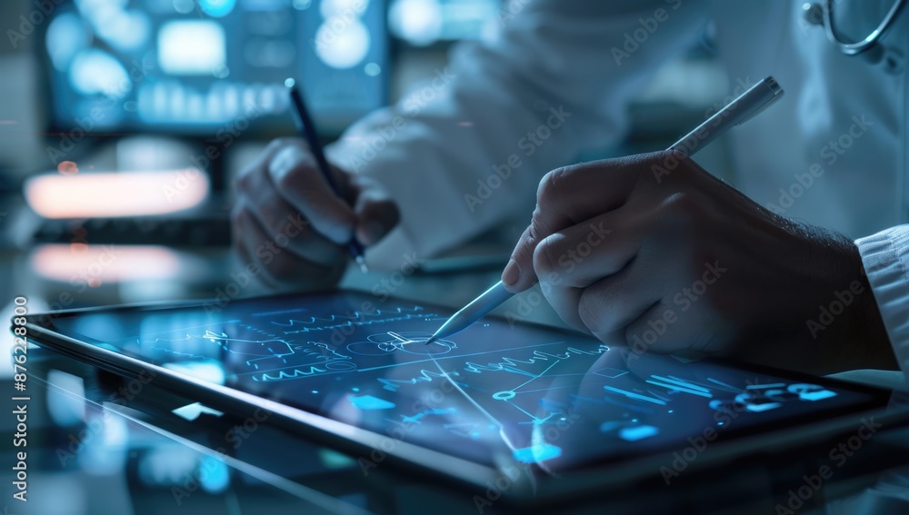 Doctor in laboratory working on tablet Doctor in laboratory working on tablet