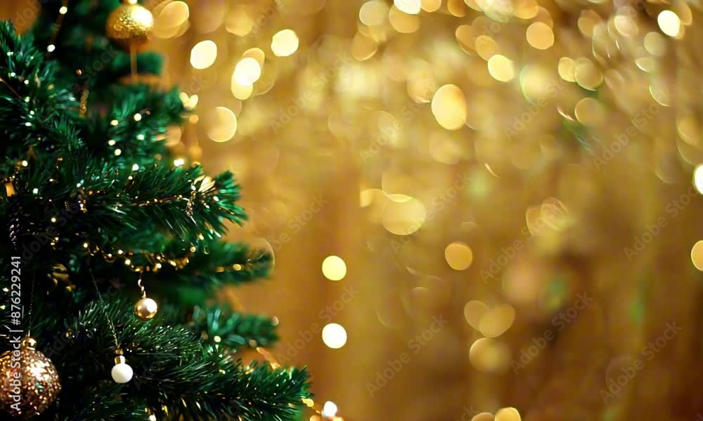 Christmas background with xmas tree and sparkle bokeh lights on gold canvas background Christmas background with xmas tree and sparkle bokeh lights on gold canvas background