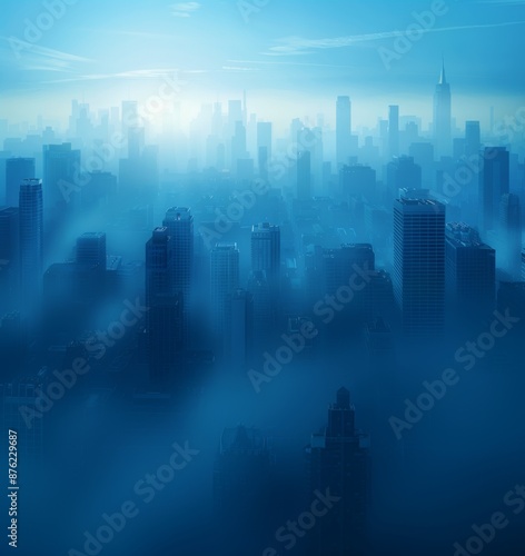 Abstract Vector Illustration, Futuristic blue Urban city  in clouds,Landscape with Advanced Smart City Technology, Graphic Resources, Wallpapers, Websites, banner design, Advertising, web, background  © Di
