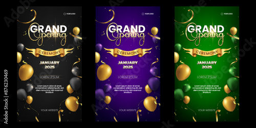 Grand opening luxury vertical banner customizable templates for social media business with elegant elements and vibrant colors
