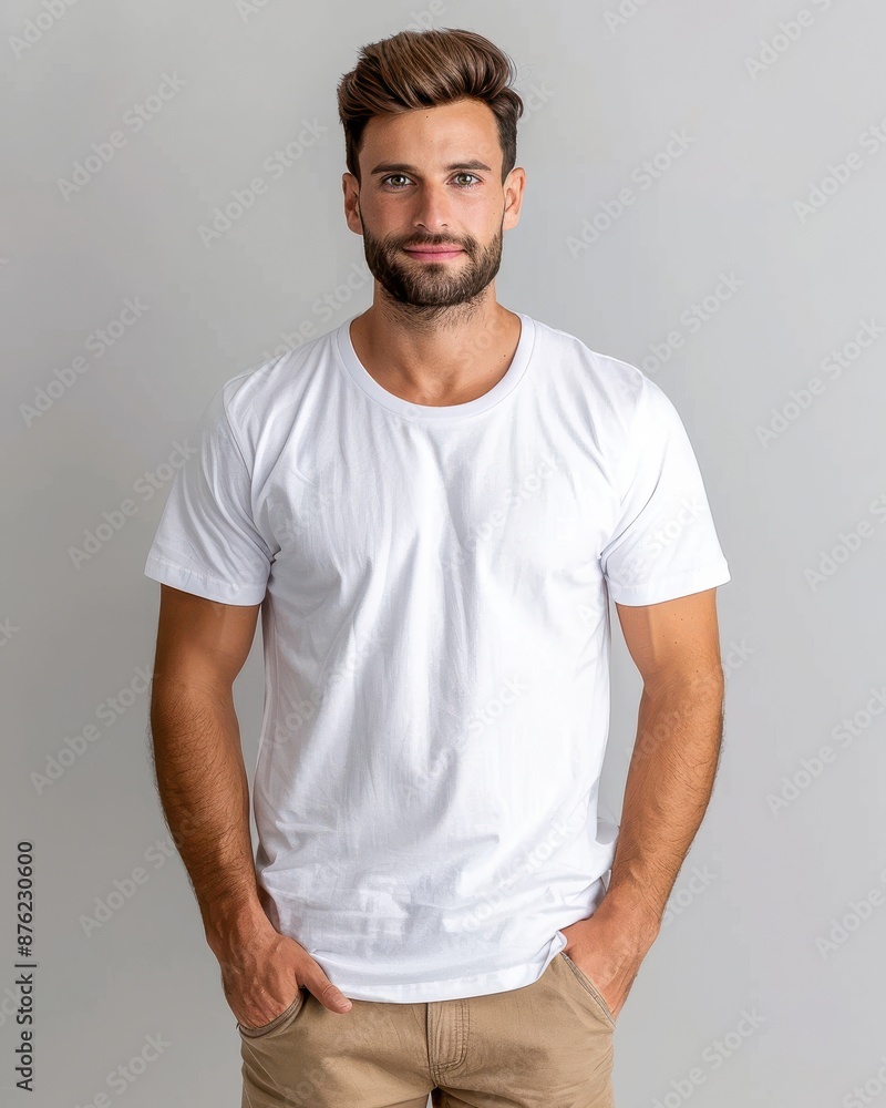 Obraz premium Man in White T-Shirt Smiling and Looking at Camera