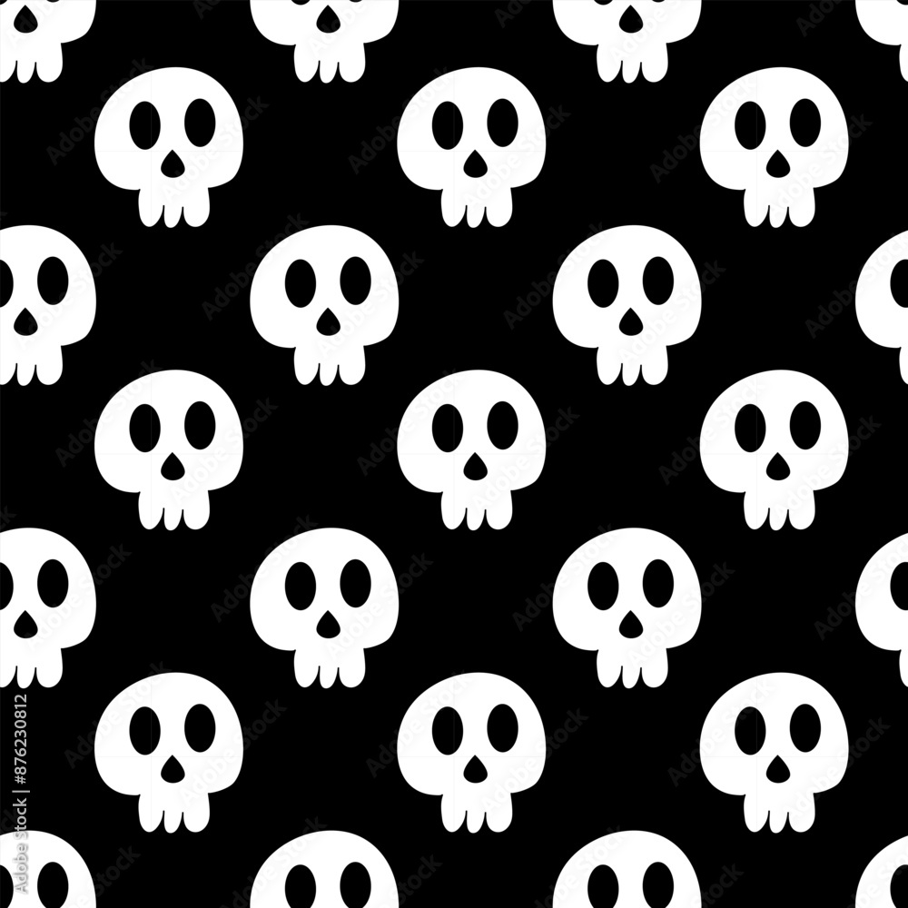 Fototapeta premium Seamless pattern with skull. Halloween background. Goth black style. Vector flat illustration.