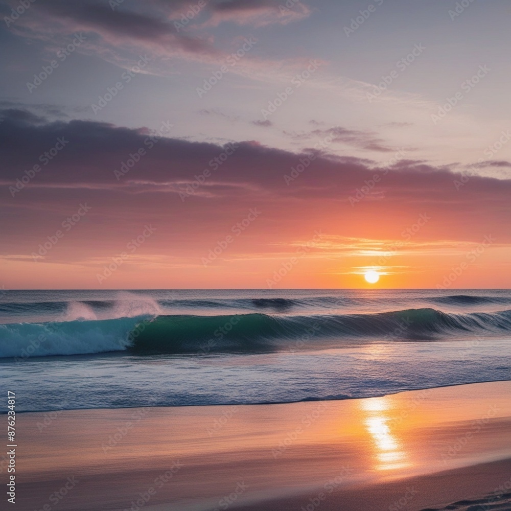 Sunset Beach Scene with Waves Fading into the Horizon Gradient Colors Peaceful Retreat
Sunset Beach Scene with Waves Fading into the Horizon Gradient Colors Peaceful Retreat