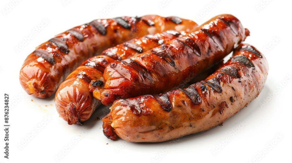 Close-up of German grilled pork sausages, isolated on white background. Close-up of German grilled pork sausages, isolated on white background.