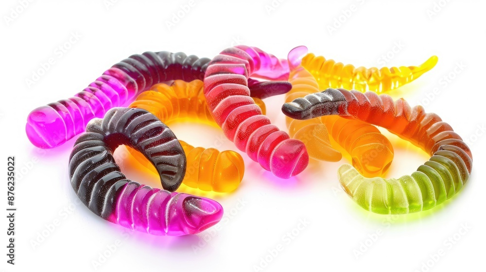 Naklejka premium Colorful gummy worm candies isolated on a white background.