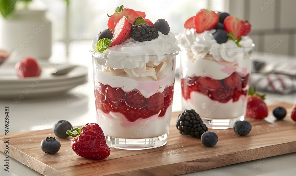 Delicious Berry Dessert in Glass Cups Delicious Berry Dessert in Glass Cups