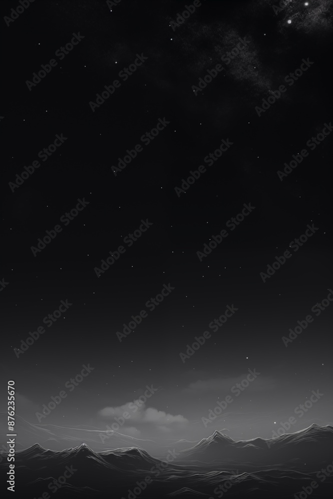 Fototapeta premium A serene night scene featuring a star-filled sky over a tranquil mountain landscape, with subtle clouds and a calm atmosphere