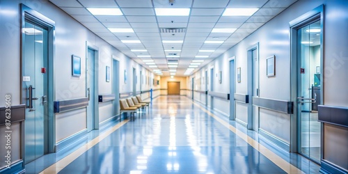 Modern Hospital Corridor with Medical Equipment, Wide Angle © Rama