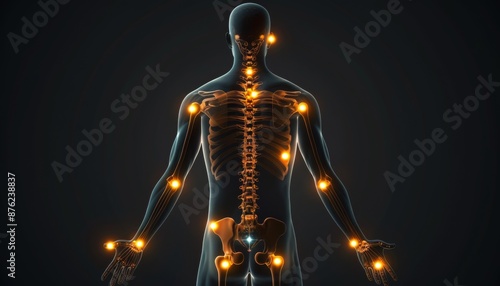Design a striking and informative visual representation showcasing the human body with emphasis on trigger points