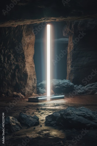 a light shines through a tunnel in the dark photo