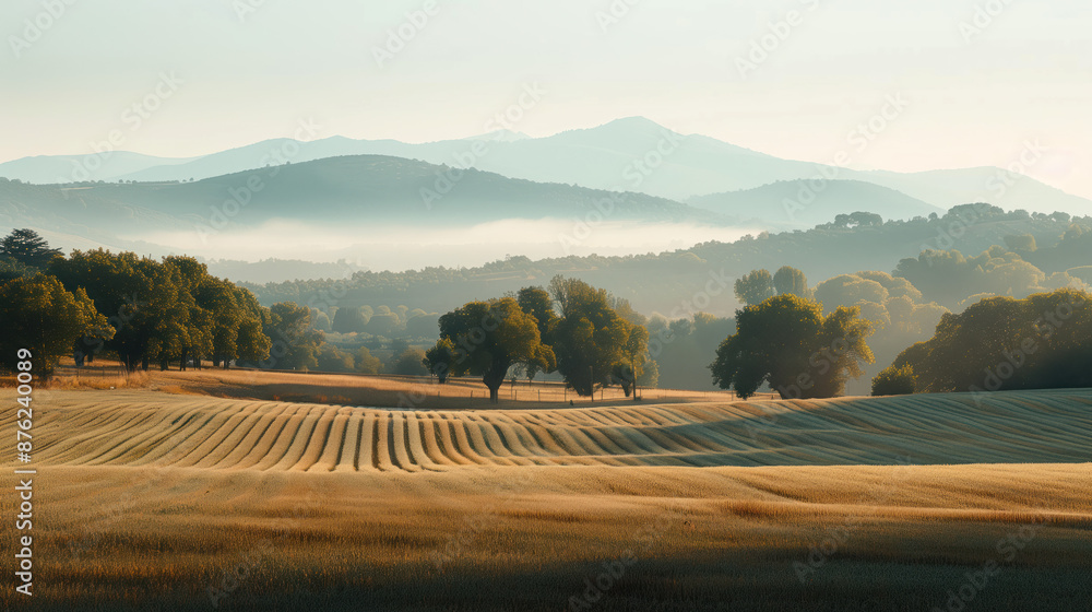 Fototapeta premium Calm and peaceful Provence countryside landscape. Background image. Created with Generative AI technology.