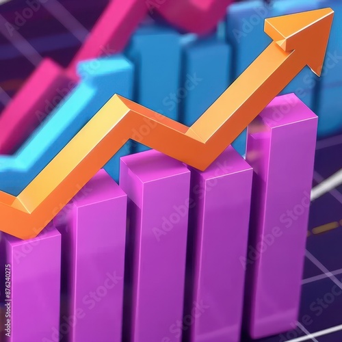 a colorful chart with an arrow going up