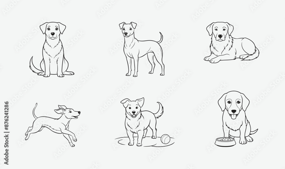 Premium Dog Line Art Vector Set, Exquisite Hand-Drawn Canine Illustrations Premium Dog Line Art Vector Set, Exquisite Hand-Drawn Canine Illustrations