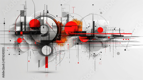 Abstract Geometric Design with Red and Black Accents