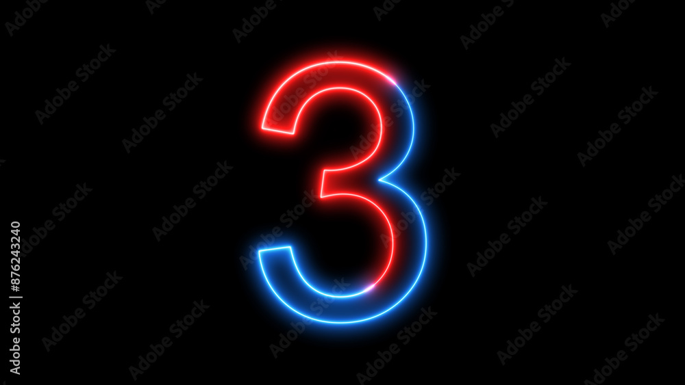 Neon 3 number icon. Glowing lights on black background. Neon 3 number icon. Glowing lights on black background.