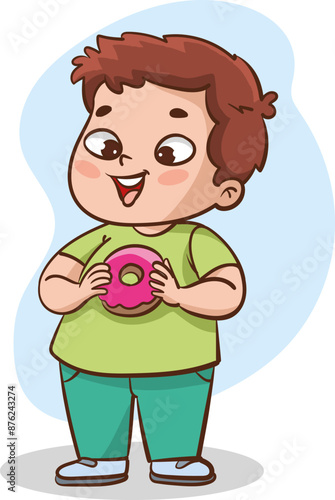 Unhealthy eating, sedentary inactive lifestyle, gluttony problems of overweight kids set vector illustration. Cartoon isolated children with big belly lying on sofa, kids drink and eat fast food