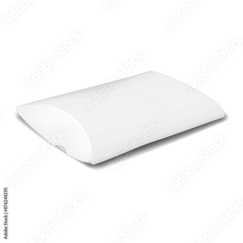 White blank isolated paper pillow box packaging. Realistic 3d vector mock-up. Cardboard flat pack gift box case. Mockup. Template for design