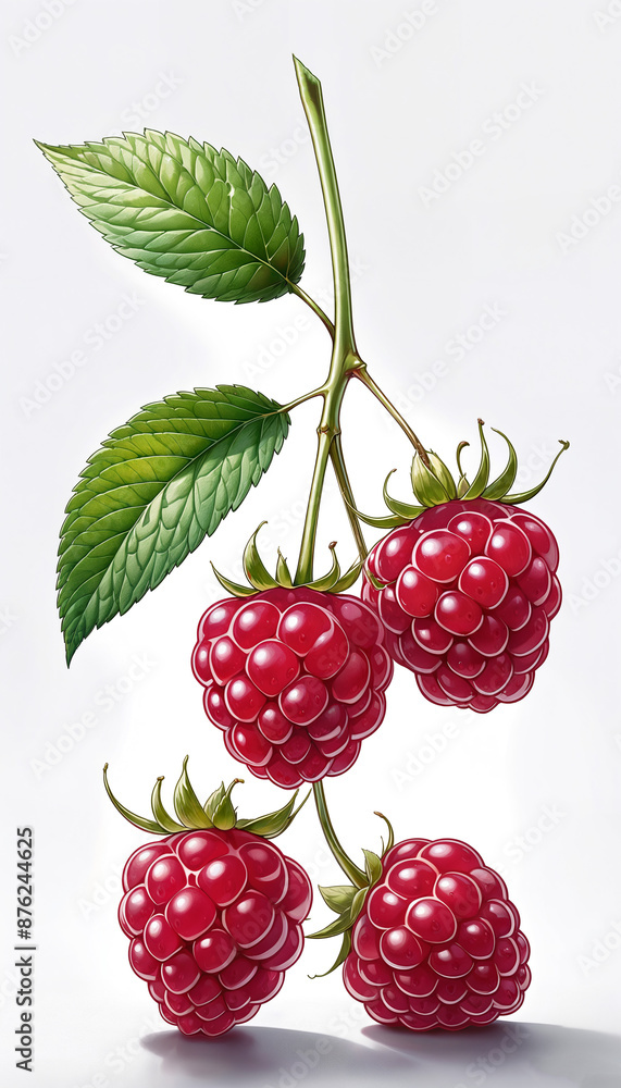 Red Raspberry Clusters on white background Red Raspberry Clusters on white background