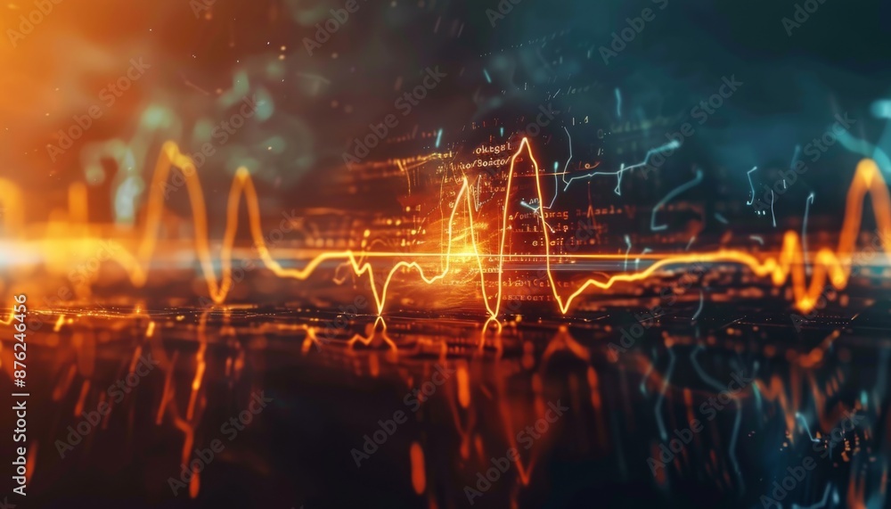 Fototapeta premium Heartbeat line transforming into a digital AI code