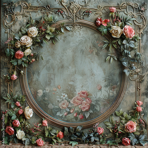 A mesmerizing vintage-inspired composition featuring soft pastel shades and delicate floral patterns