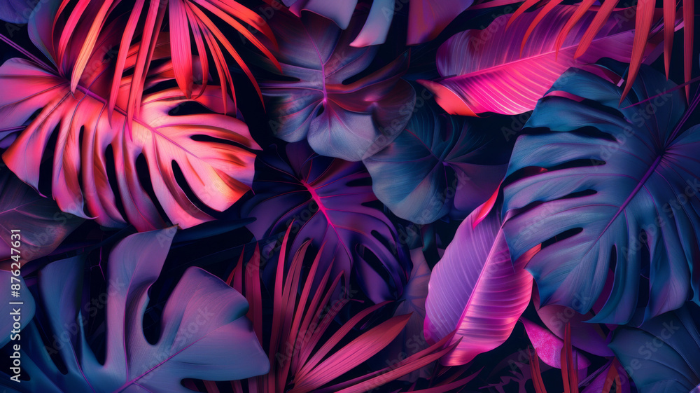 Bright collage with exotic tropical leaves. Floral decoration. Abstract nature background Bright collage with exotic tropical leaves. Floral decoration. Abstract nature background
