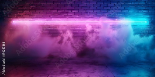 Neon lights and smoke on bluepurple brick wall background in studio. Concept Neon Lights, Smoke Effect, Brick Wall Background, Blue/Purple Tones, Studio Setting © Ян Заболотний