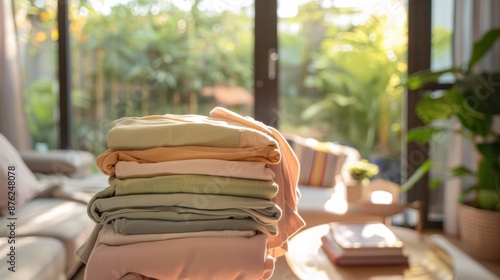 The folded pastel clothes photo