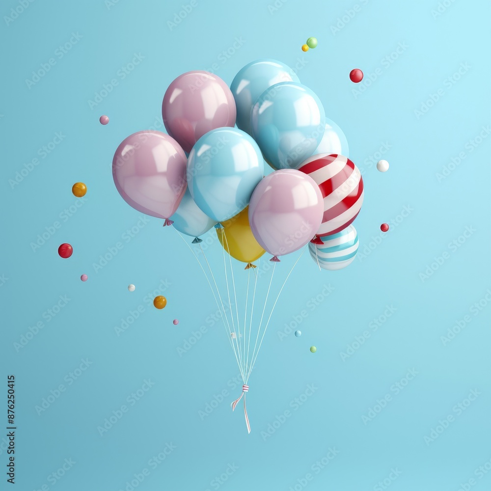 Obraz premium Colorful Balloons and Candy on Blue Background. 