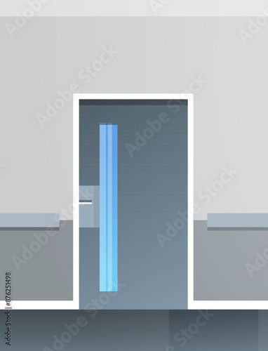 Empty hospital corridor area no people and space modern hospital rooms corridor interior design flat vector illustration.	
