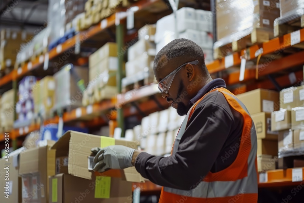 Warehouse worker scanning packages with barcode reader Warehouse worker scanning packages with barcode reader