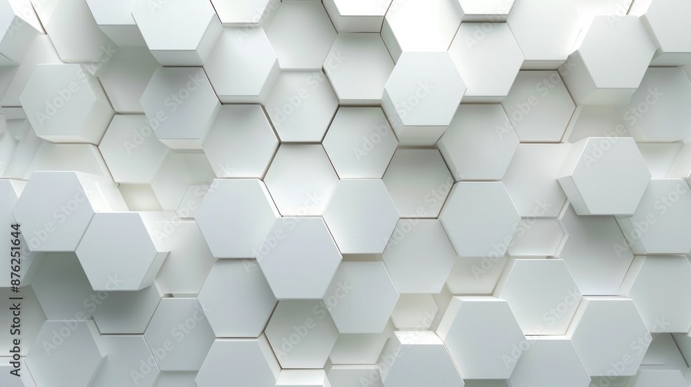 Abstract 3D hexagonal white pattern background. Modern geometric surface with hexagons in various levels. Clean and minimalistic design. Abstract 3D hexagonal white pattern background. Modern geometric surface with hexagons in various levels. Clean and minimalistic design.