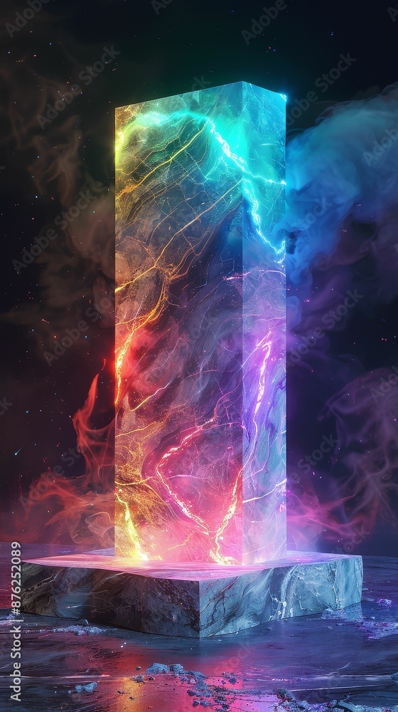 Surreal marble podium with glowing veins and magical lighting, Dreamlike, Bright colors, 3D rendering Surreal marble podium with glowing veins and magical lighting, Dreamlike, Bright colors, 3D rendering