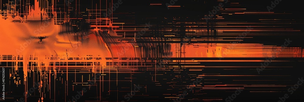 Naklejka premium Abstract background in black and orange with a glitch art effect