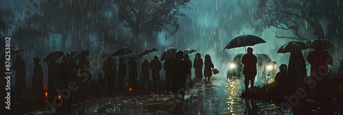 a funeral in the rain